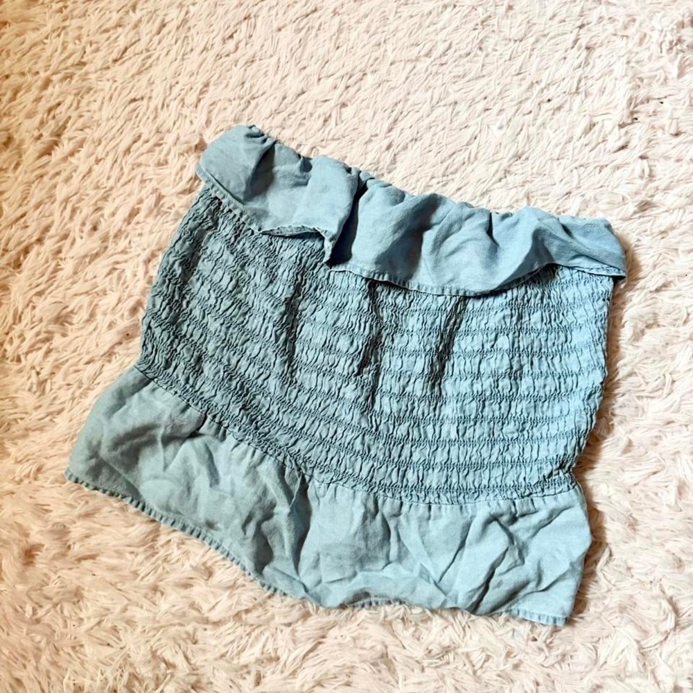 Smocked Ruffle Festival Boho Fairy Whimsical Peplum Tube Top Womens M Earthy